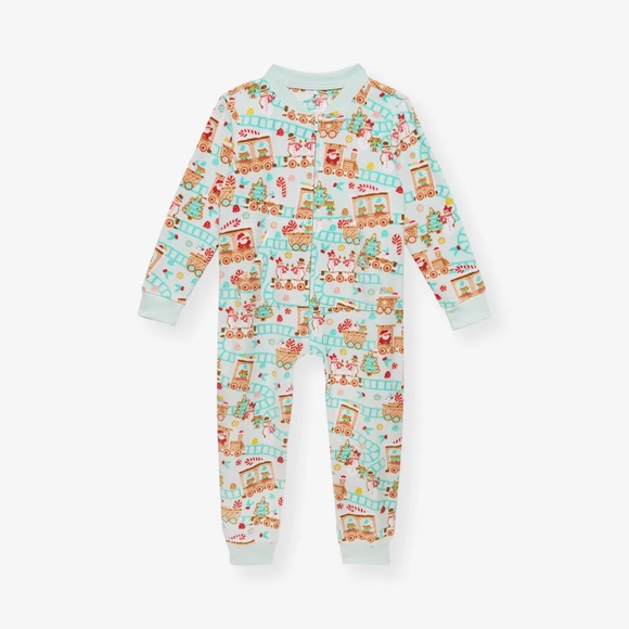 NWT - Posh Peanut - Microfleece Jumpsuit / Playsuit - Pattern: Gingerbread Train - Picture 5 of 13